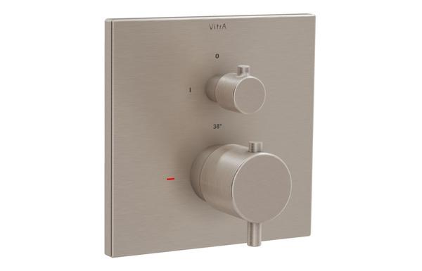 VitrA Root Square Integrated Thermostatic 1-Way Shower Mixer Valve - Brushed Nickel